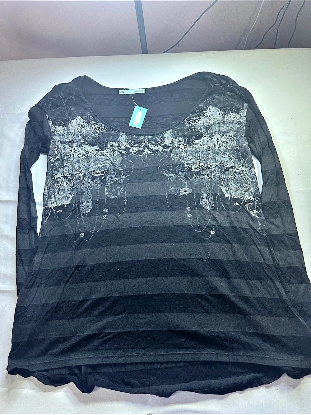 Maurices Striped Long Sleeve Top in Black & Gray Size XL NWT